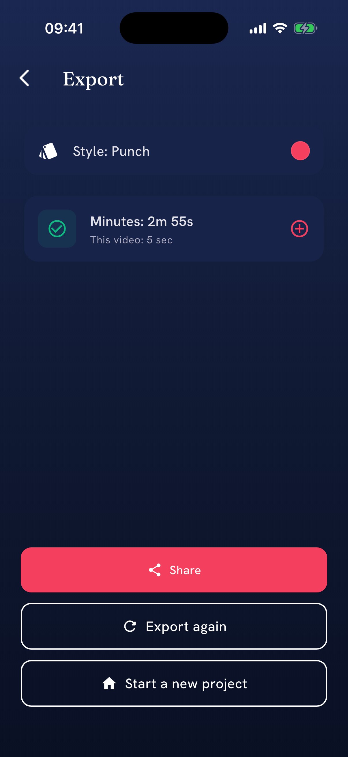 Subtightl export screen with Share and Export again